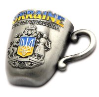Магніт "Герб України" півкухлик, срібний, металевий