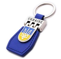 Брелок "Герб", з рухомим елементом, блакитний, екошкіра