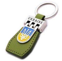 Брелок "Герб", з рухомим елементом, зелений, екошкіра