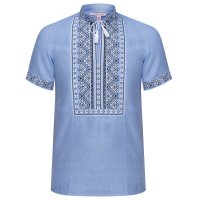 Вишиванка чоловіча Слобожанка - Пересвіт (блакитний льон) 46