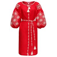Сукня вишиванка Слобожанка - Іванна (червоний льон) 42