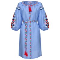 Сукня вишиванка Слобожанка - Сона (блакитний льон) 42