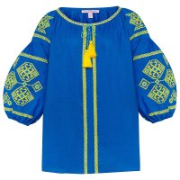 Вишиванка жіноча Слобожанка - Світодара (індіго, жовта вишивка) 42