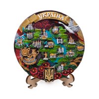 Керамическая тарелка-панно Карта Украины 12см