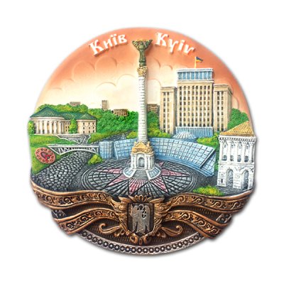 Керамічна тарілка-панно - Майдан Незалежності (коричнева) 12 см