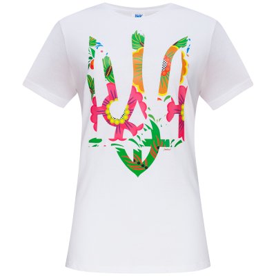 Футболка жіноча Тризуб кольоровий, біла XL