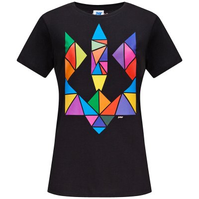 Футболка жіноча Тризуб кольоровий, чорна L