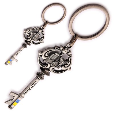 Брелок-відкривачка металевий - Ключик з колажем (темне срібло)