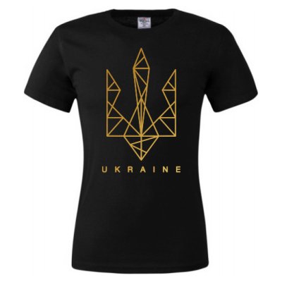 Футболка чоловіча Тризуб мінімалізм золото лайн-арт (чорна) XL