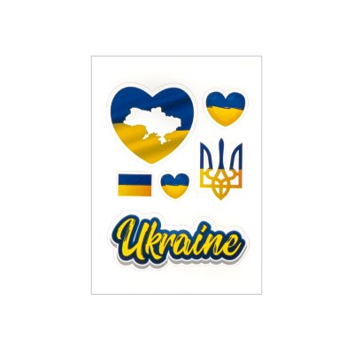 Стікерпак Серце з картою, Ukraine, набір наклейок, 65х90 мм