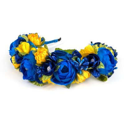 Обруч з піонами, синьо-жовтий