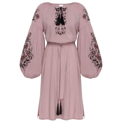 Сукня вишиванка Колос - Квіткові чари (пудра) 52