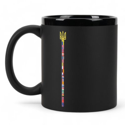 Горнятко Тризуб прапори, чорне софттач з чорним обідком 340 мл