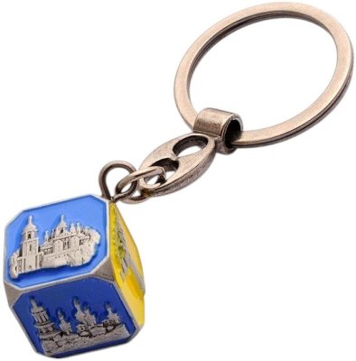 Брелок металевий – Визначні місця (кубик, темне срібло)