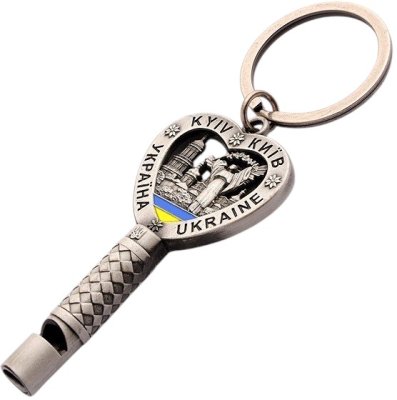 Брелок металевий – Ключик-свисток з колажем (темне срібло)