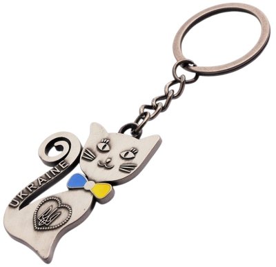 Брелок металевий – Кішка з гербом (срібло)