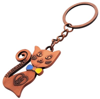 Брелок металевий – Кішка з гербом (бронза)