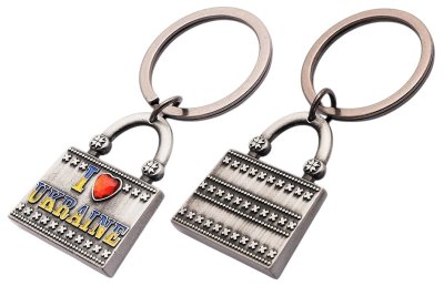 Брелок металевий – Сумка I love Ukraine (срібло)