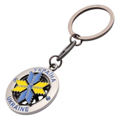 Брелок металевий – Орнамент (блакитно-жовта)