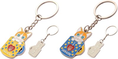 Брелок металевий – I love Ukraine (котик зі стразами, в асортименті)