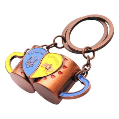 Брелок металевий – Кухлі парні з сердечком (бронза)