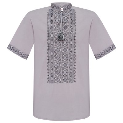 Вишиванка чоловіча з коротким рукавом Колос - Витонченість (сіра) 48 Вишиванка чоловіча з коротким рукавом Колос - Витонченість (сіра) 48