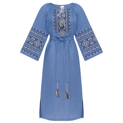 Сукня вишиванка Колос - Код предків (синя) 56 Сукня вишиванка Колос - Код предків (синя) 56