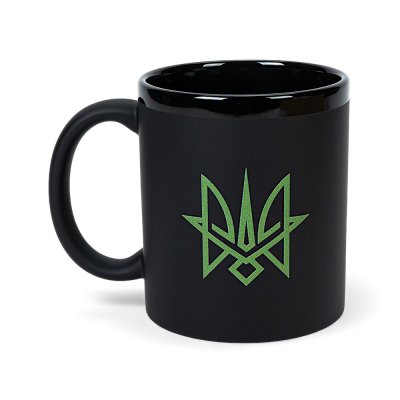 Чашка Тризуб зелений, чорна софттач, 340 мл Чашка Тризуб зелений, чорна софттач, 340 мл