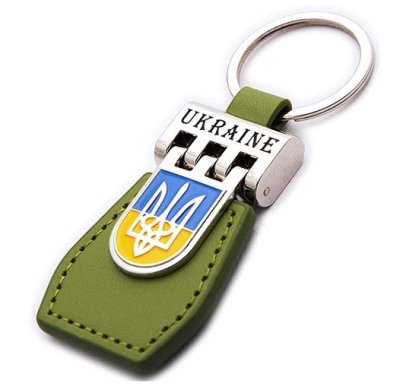 Брелок Герб, з рухомим елементом, зелений, екошкіра