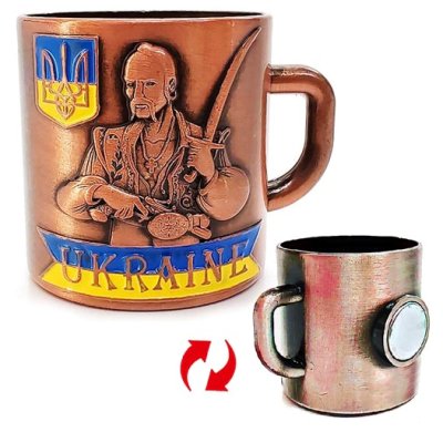 Магніт Козак, кухлик, бронзовий, металевий