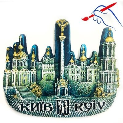Полікерамічний магніт Київ контурний з колажем, патина