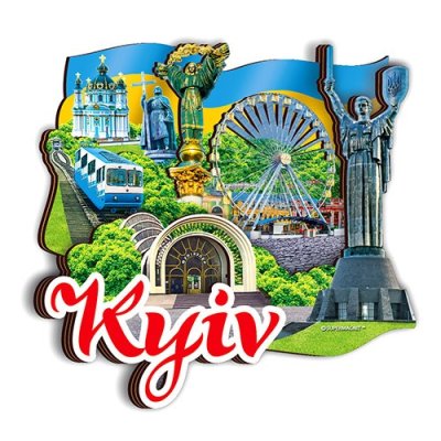 Дерев’яний магніт Kyiv з червоними літерами
