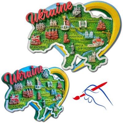 Полікерамічний магніт Карта України в серці з рухомим елементом