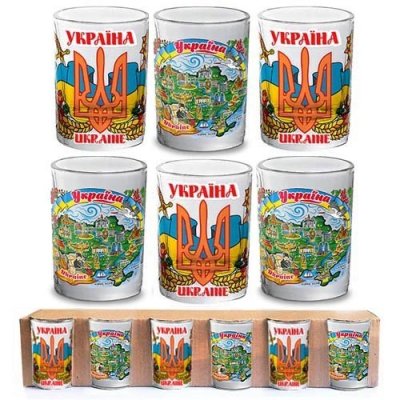 Карта та герб України. Набір рюмок 50мл (6 шт)