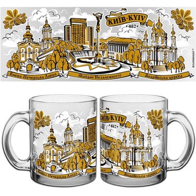 Чашка Колаж Київ (чорно-золота графіка), скло прозоре, 320 мл