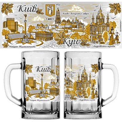 Келих Колаж Київ (біло-золота графіка), скло прозоре, 500 мл