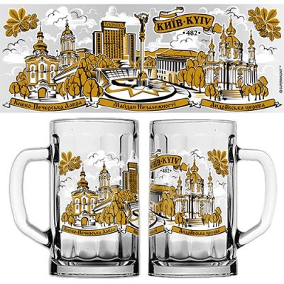 Келих Колаж Київ (чорно-золота графіка), скло прозоре, 500 мл